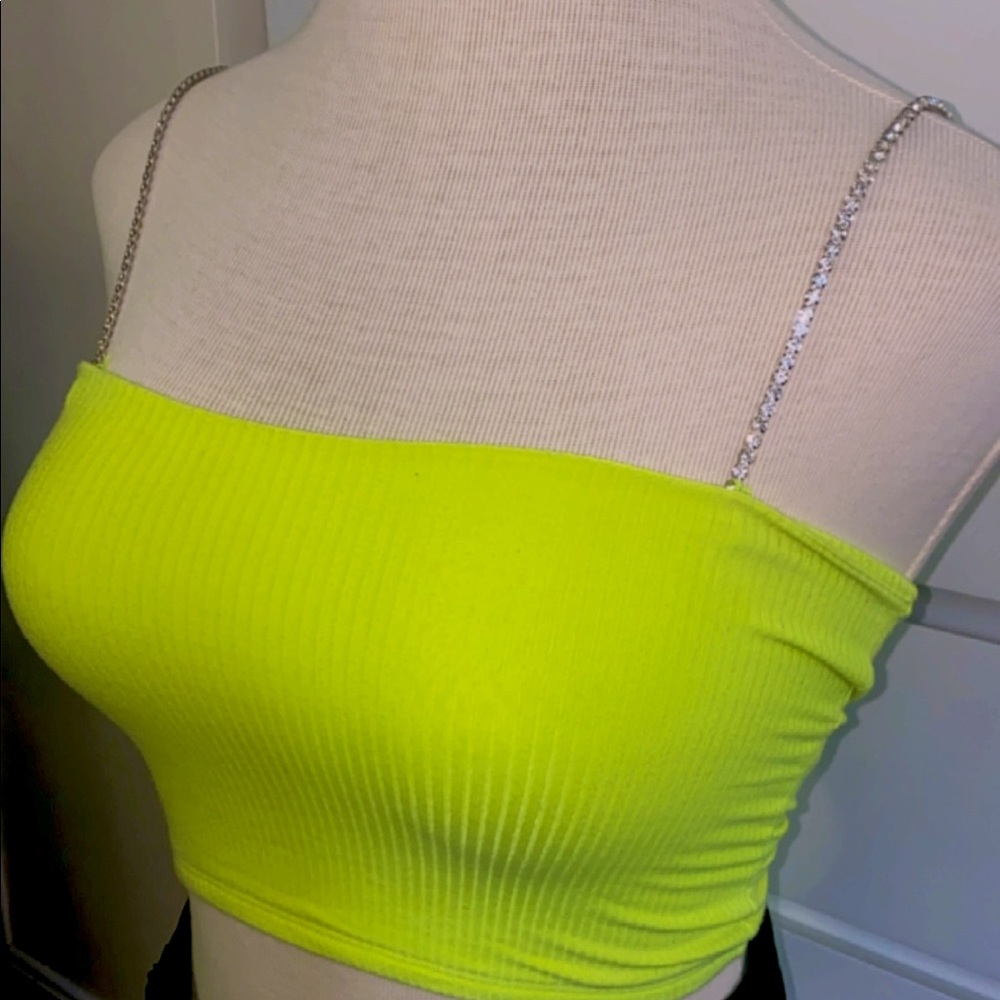 LF Emma & Sam neon yellow rhinestone strap top